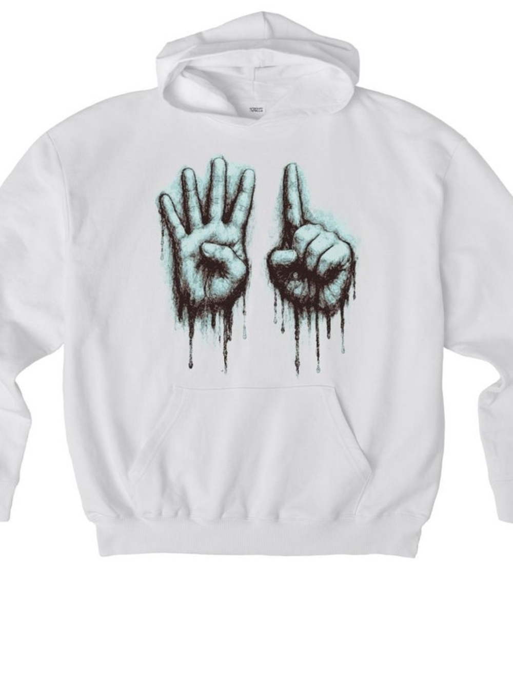 White Graphic Hoodie Sweater with Dripping Hand Design